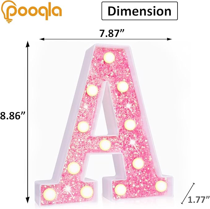 Pooqla LED Marquee Letter Lights, Light Up Pink Letters Glitter #3