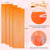 Voircoloria 4 Pack Orange Foil Fringe Backdrop Curtains, Tinsel