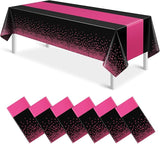 6Pcs Black Hot Pink Tablecloth Party Decorations,Plastic Black Table
