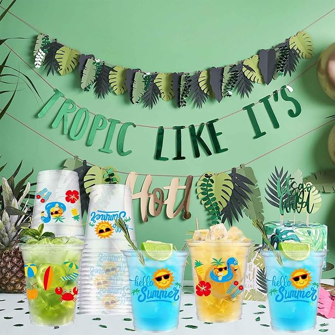 50 Summer Pool Party Cups 12 oz Hello Summer Party Decorations