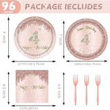 24 Sets 4th Rose Gold Birthday Party Decrations for Girls 4 Birthday