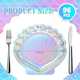 96 Pcs Mermaid Paper Plates Seashell Plates Party Supplies 9 Inch