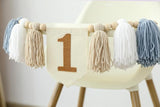 Boho Blue Handmade 1st Birthday High Chair Banner First Highchair