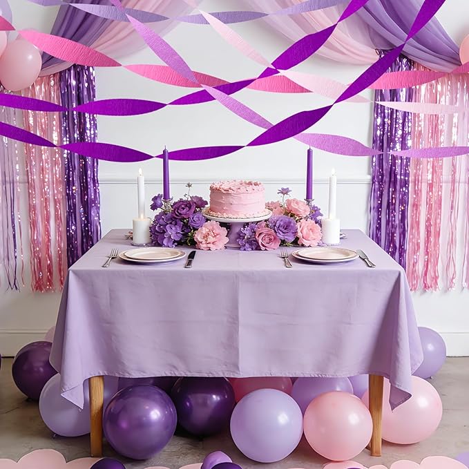 5 Rolls Purple Pink Crepe Paper Streamers, Lavender Hot Pink Party