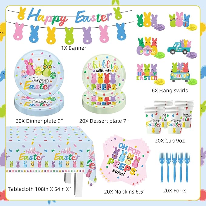124pcs Easter Party Decorations Set Include Happy Easter Banner
