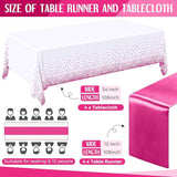Breling 8 Pack White and Hot Pink Disposable Plastic Tablecloths and