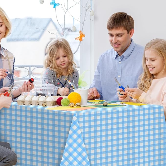 3pcs 54X108inch Light Blue Checkered Tablecloth,Blue Gingham