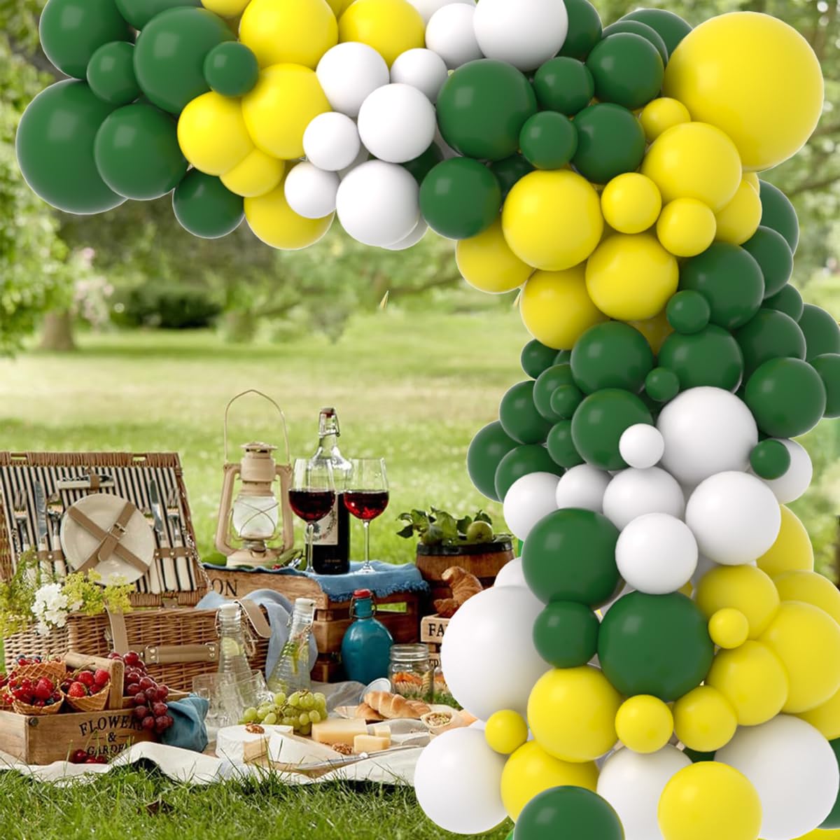Retro Green Yellow White Balloon Garland Arch Kit, 122pcs Dark Green