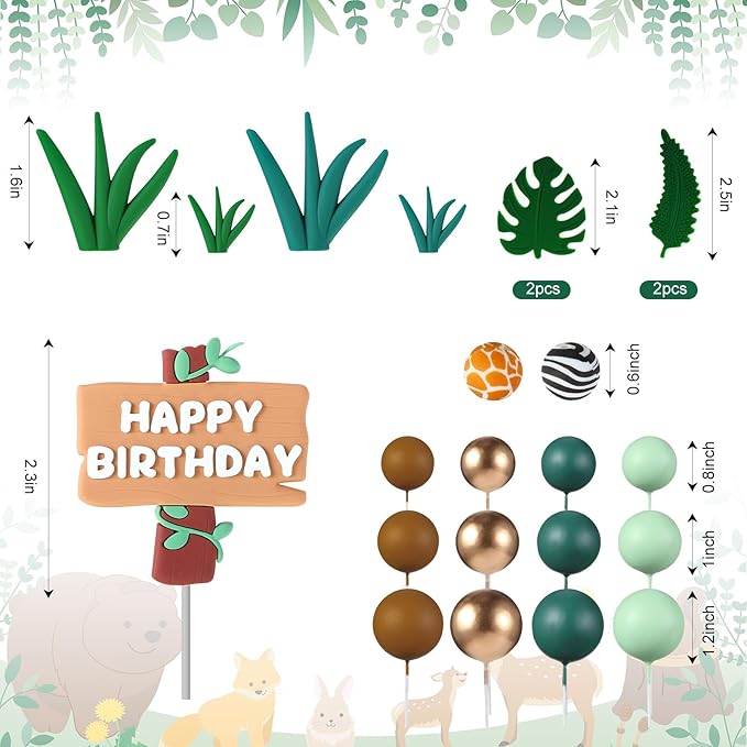 42 Pcs Safari Jungle Animal Cake Toppers Wild One Lion Giraffe
