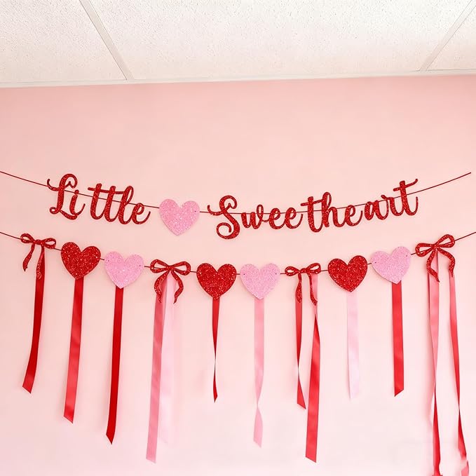 Valentine's Day Little Sweetheart Party Banner Glitter Red Pink