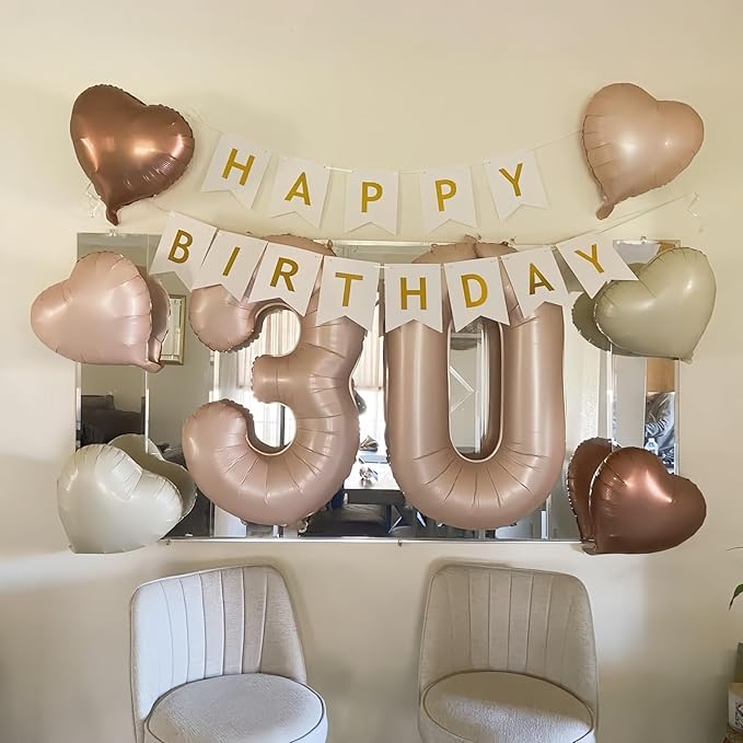 70th Birthday Balloons Beige, Large Apricot Tan Foil 70 Number