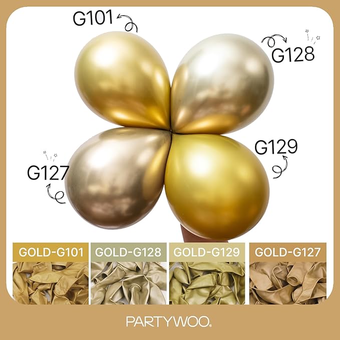 PartyWoo Metallic Gold Balloons 100pcs Different Sizes of 18 12 10 5