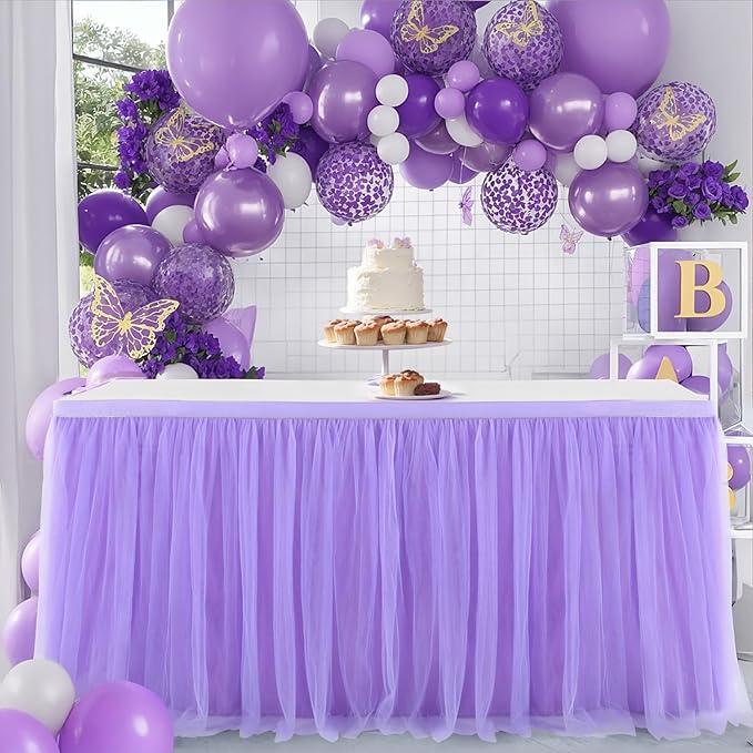 Purple Tulle Table Skirt Baby Shower Table Cloth for Rectangle