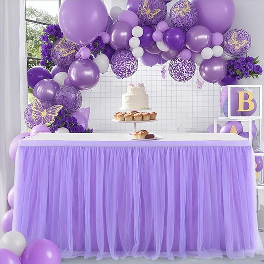 Purple Tulle Table Skirt Baby Shower Table Cloth for Rectangle