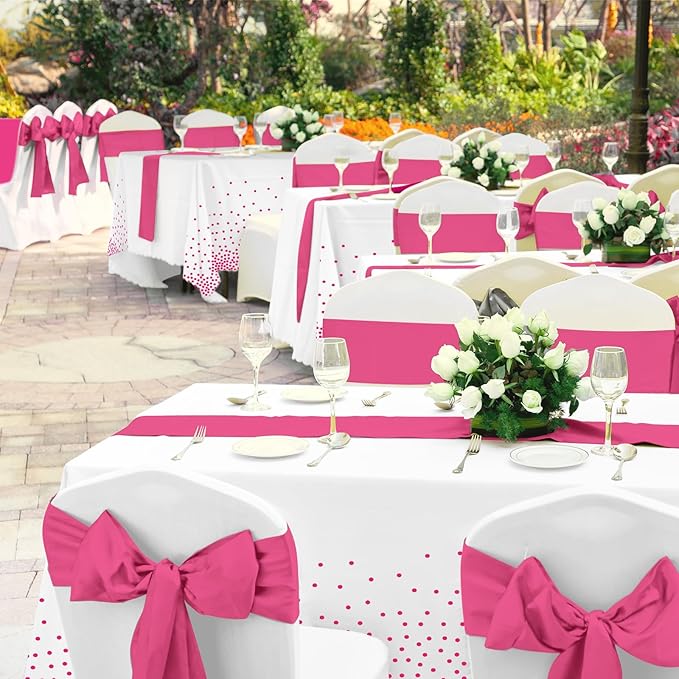 MASHAN 8Pack Disposable Plastic Party Tablecloths & Satin Table