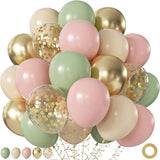 Pink and Green Balloons, 60Pcs 12 Inch Sage Green Pink Sand White