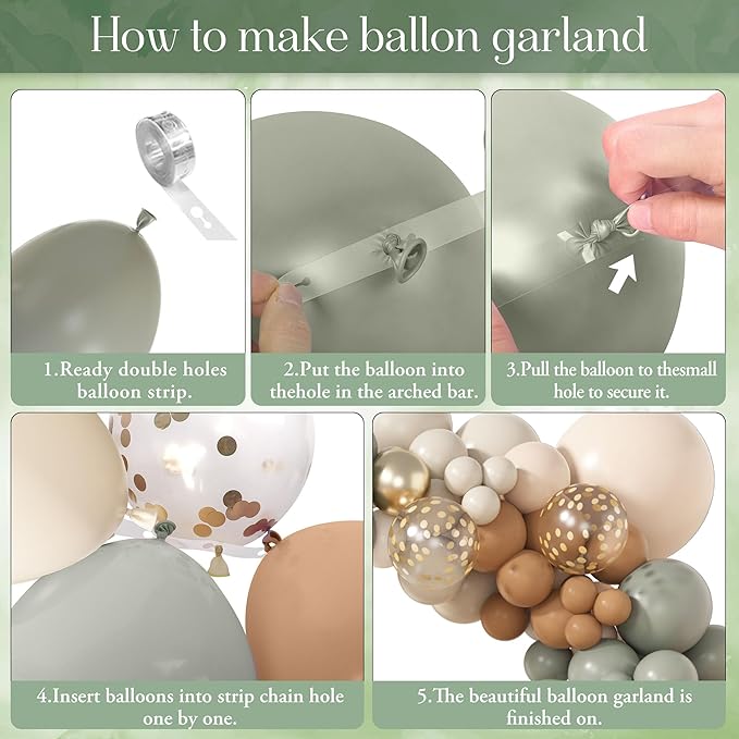 Amandir 173Pcs Dusty Green Nude Balloon Arch Garland Kit, Blush Cream