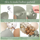 Amandir 173Pcs Dusty Green Nude Balloon Arch Garland Kit, Blush Cream