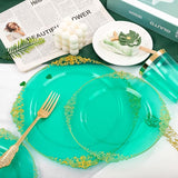 Hioasis 350pcs Green and Gold Plastic Plates - Green Party Plates for
