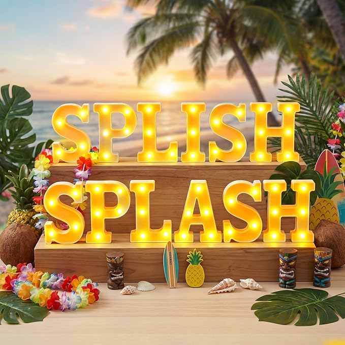 12 Pcs Summer Splish Splash Party Decorations Light Sign Summer Pool