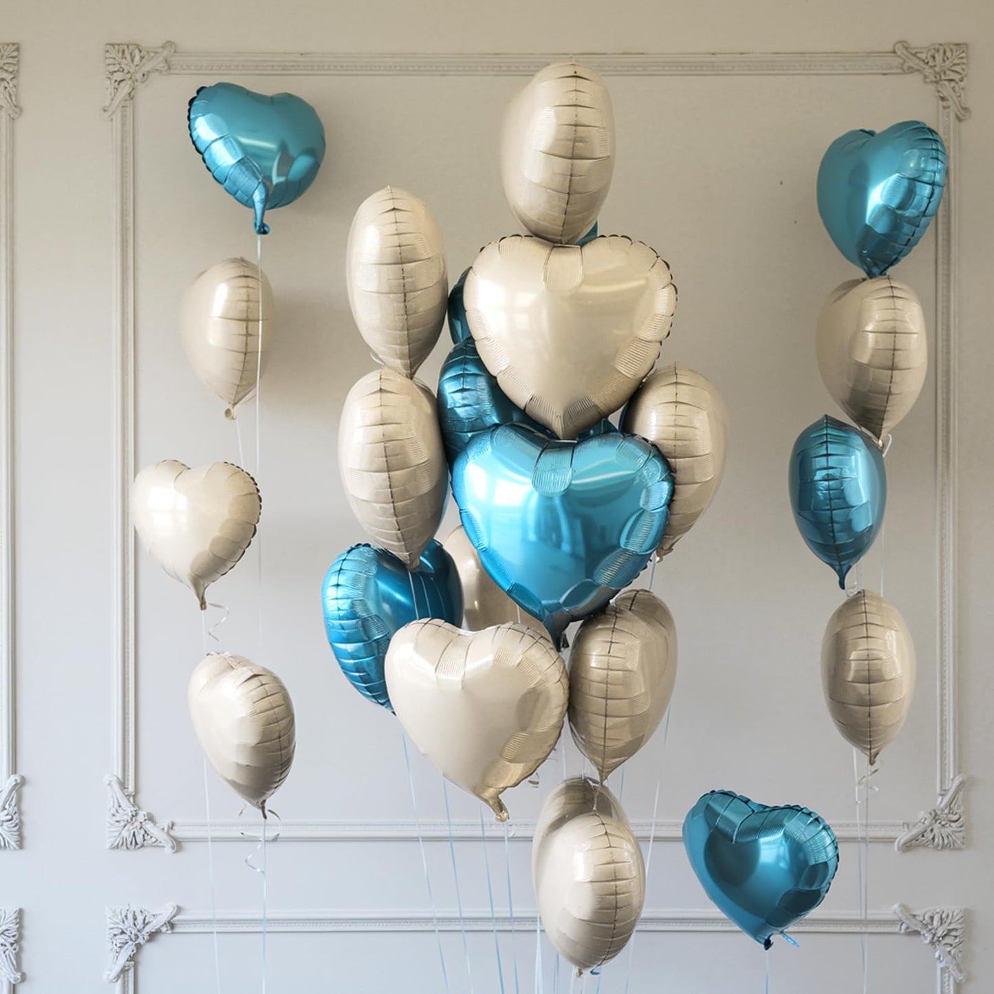 Blue White Heart Balloons, 19PCS Cream White and Blue Heart Shape