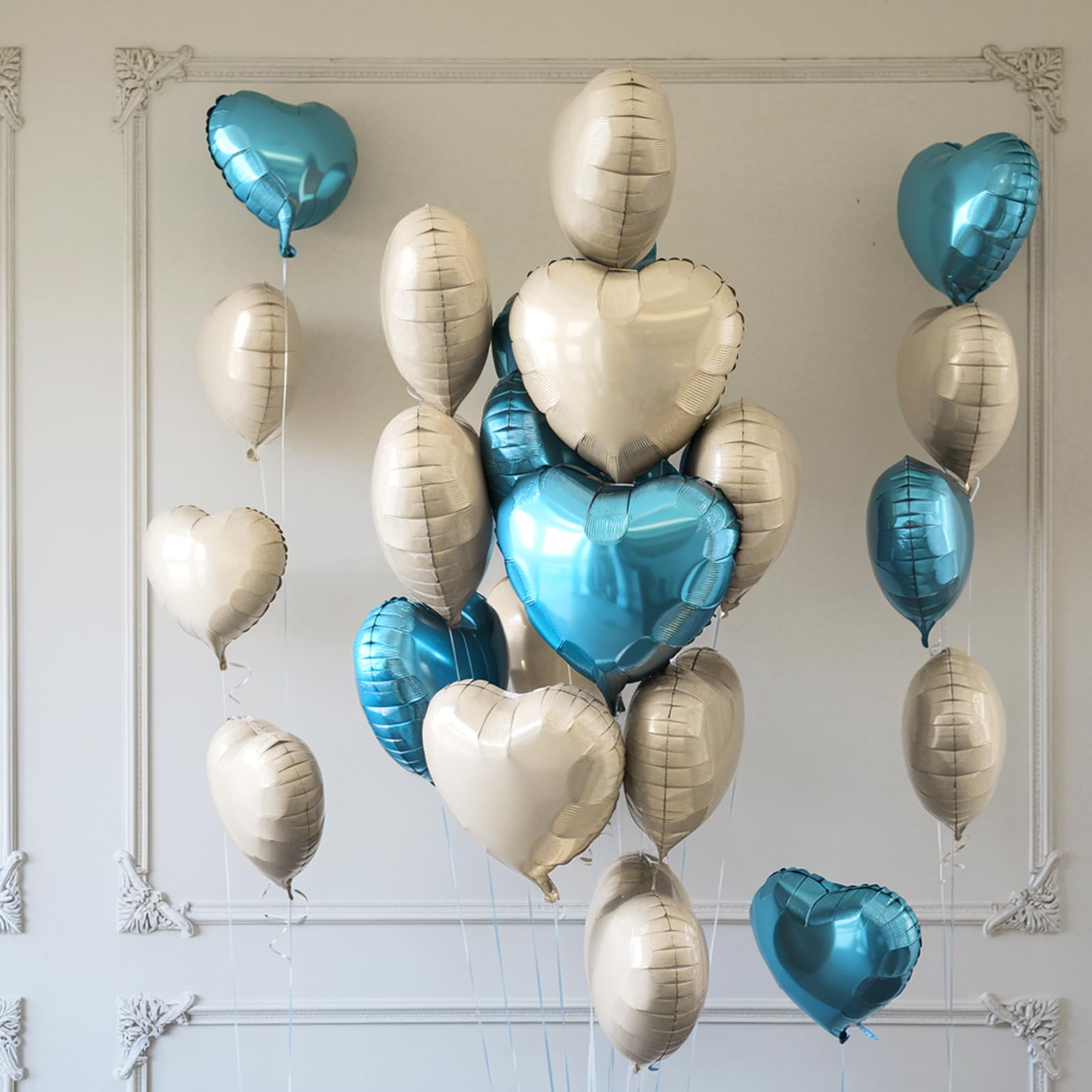 Blue White Heart Balloons, 19PCS Cream White and Blue Heart Shape