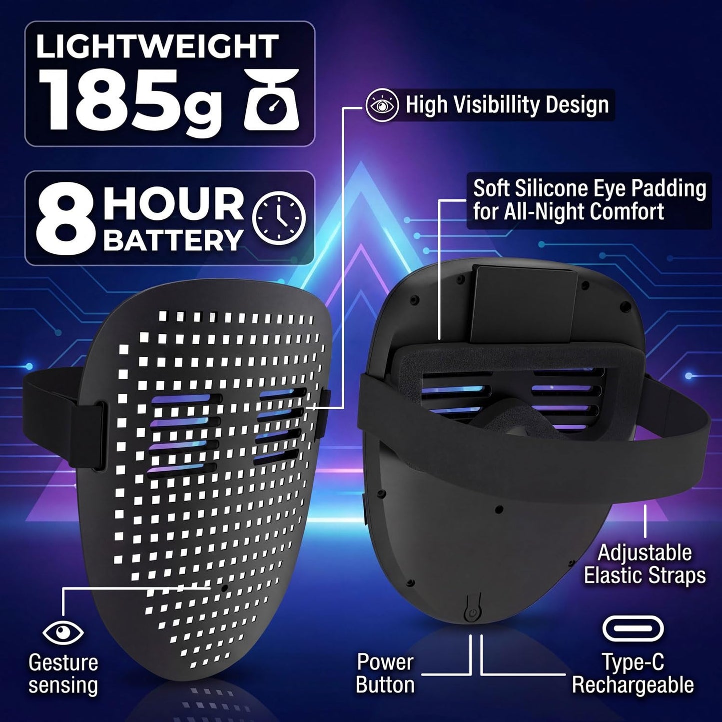 MEGOO Led Mask with Gesture Sensing | Light up Transforming Face Mask