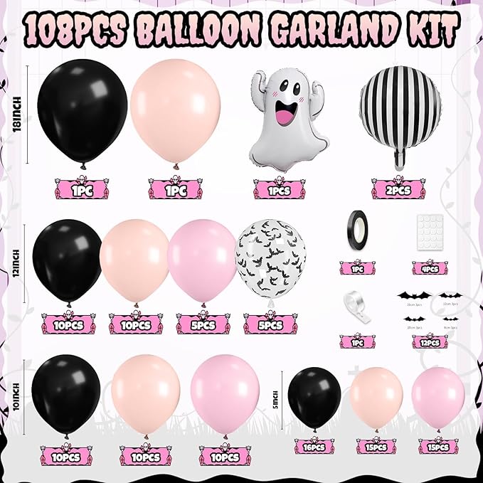 Halloween Balloon Arch Garland Kit Black Pink Macaron Orange Black