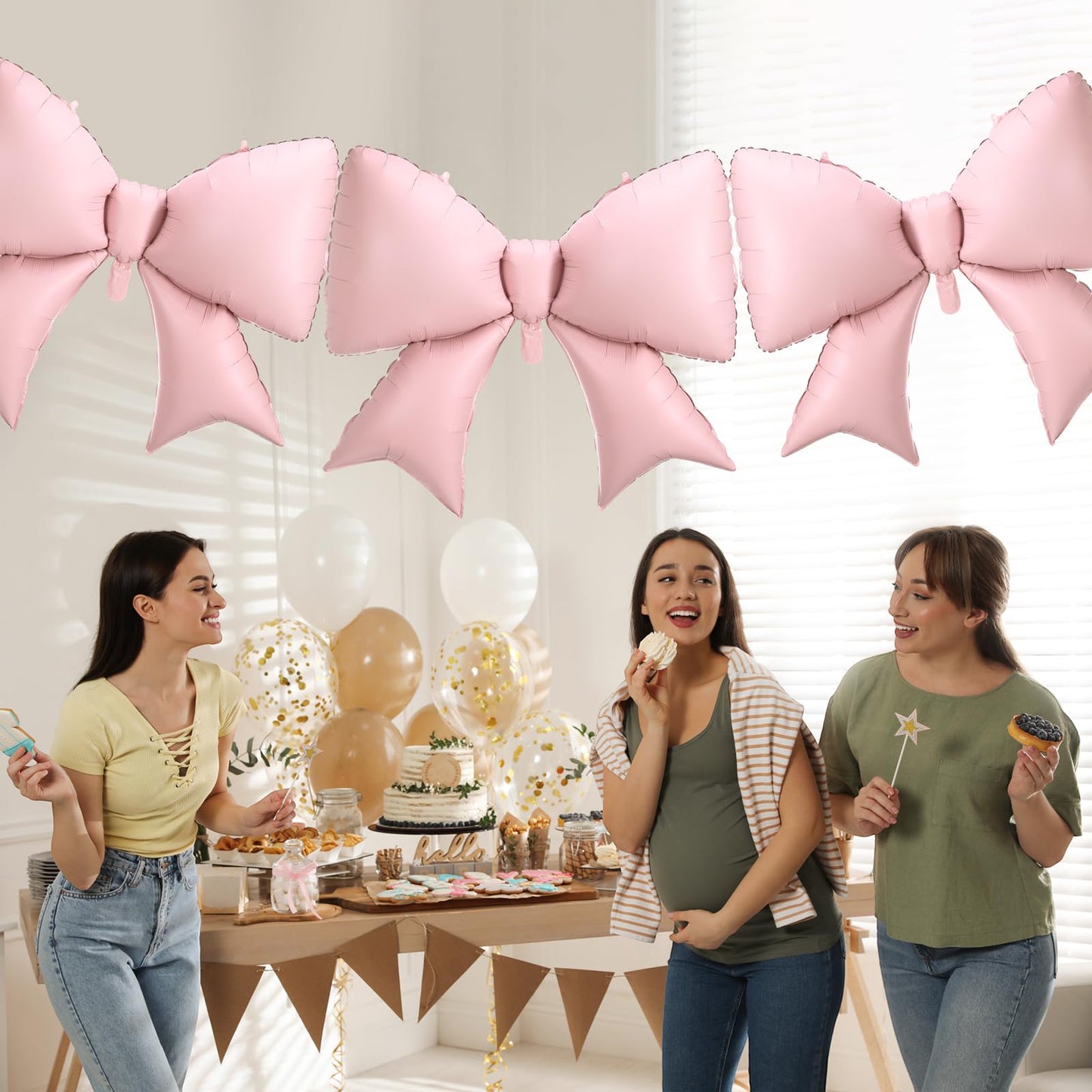 Simgoing 4 Pcs 39 Inch Jumbo Pink Bow Balloons Giant Bow Balloons