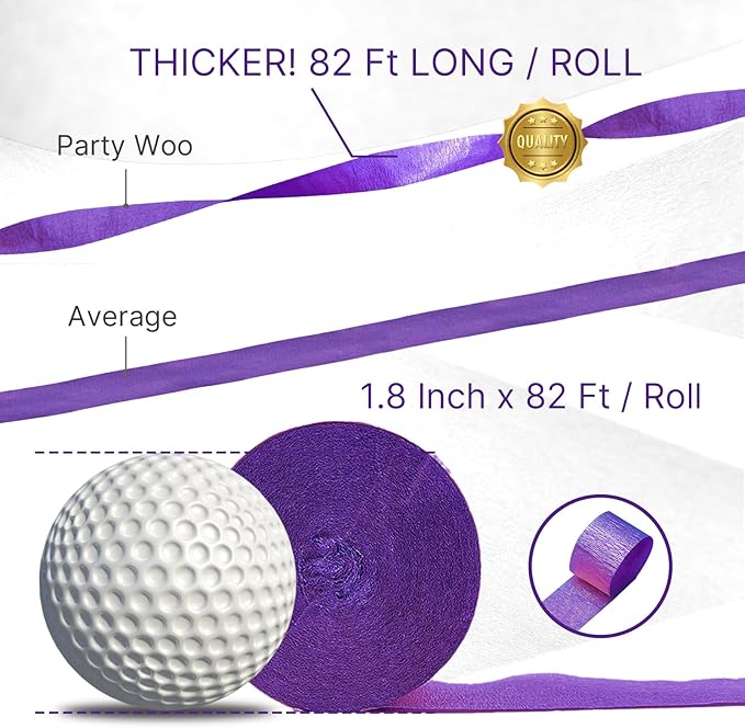 PartyWoo Purple Crepe Paper Streamers 4pcs 328ft Pack of Dark Purple