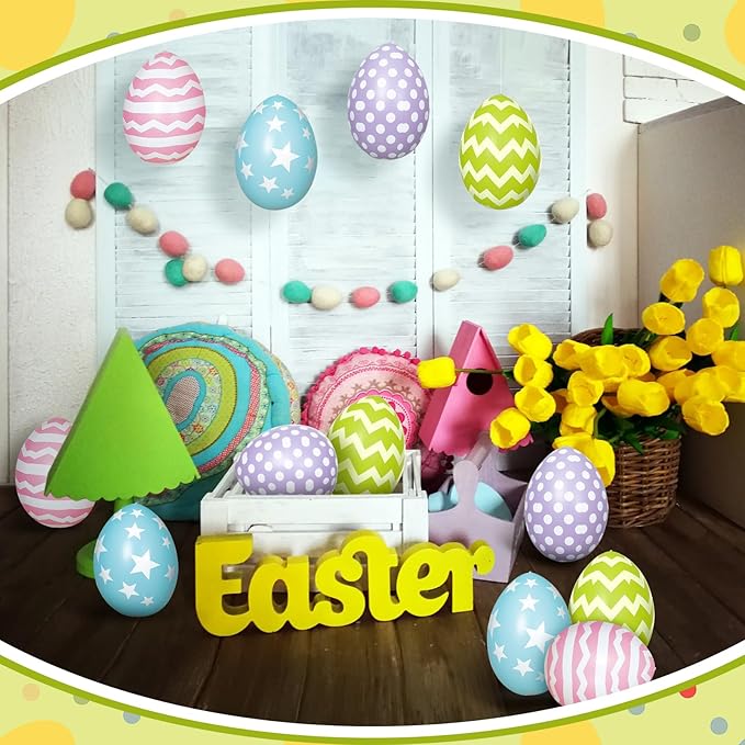 12 PCS Inflatable Easter Eggs Decorations - Large PVC Colorful Egg