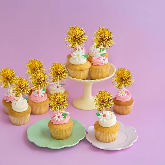 Gyufise 30Pcs Foil Firework Cupcake Toppers Sparkle Tinsel Cake #20