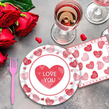 96 Pieces Valentine's Day Tableware Set Red and Pink Heart Message