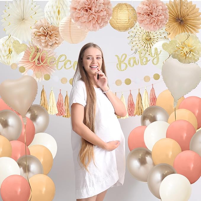 Champagne Gold Boho Baby Shower Party Decorations with Welcome Baby