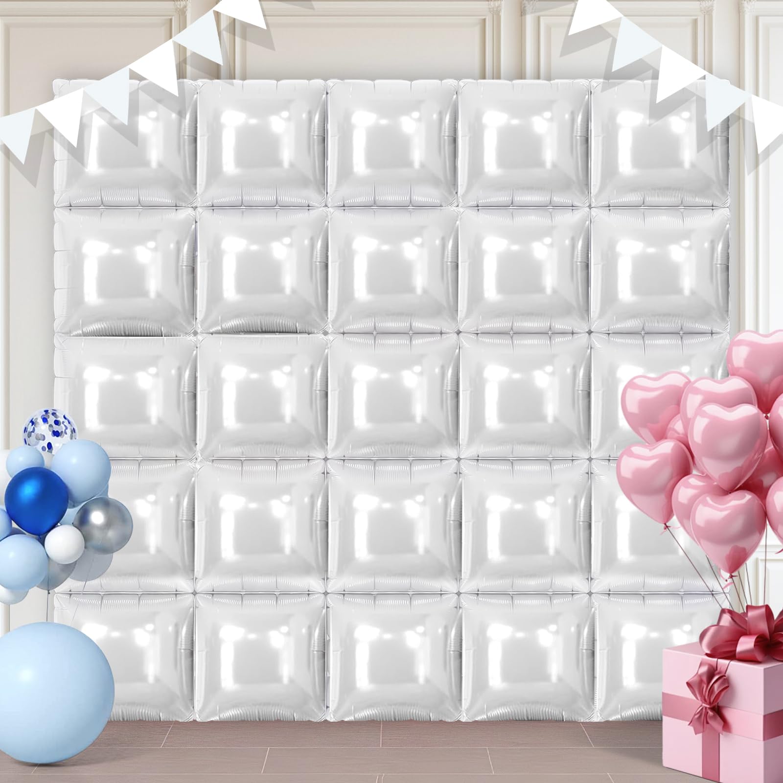 White Square Foil Balloons 25 Pcs Metallic White Balloons Wall