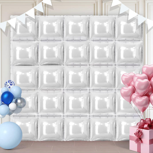 White Square Foil Balloons 25 Pcs Metallic White Balloons Wall
