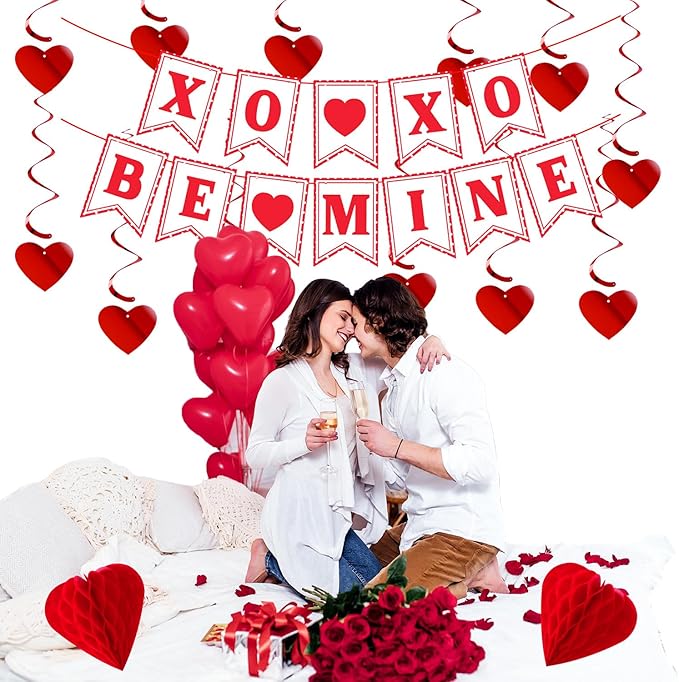 Galentines Party Decoration Valentines Day Heart Garland 25pcs Red