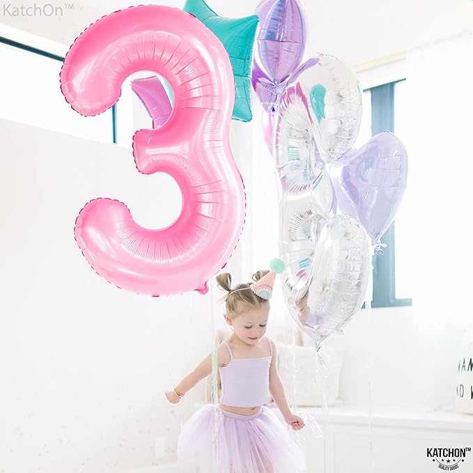 KatchOn, Large Pink Number 3 Balloon - 40 Inch | Mylar Foil Balloon