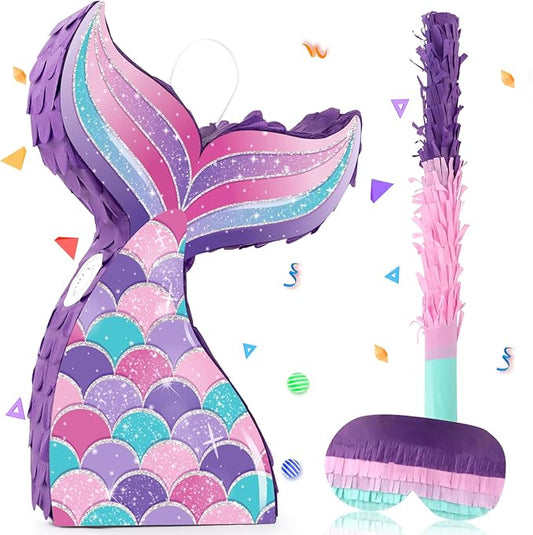 Mermaid Tail Pinata Glitter with Stick Blindfold Mermaid Birthday