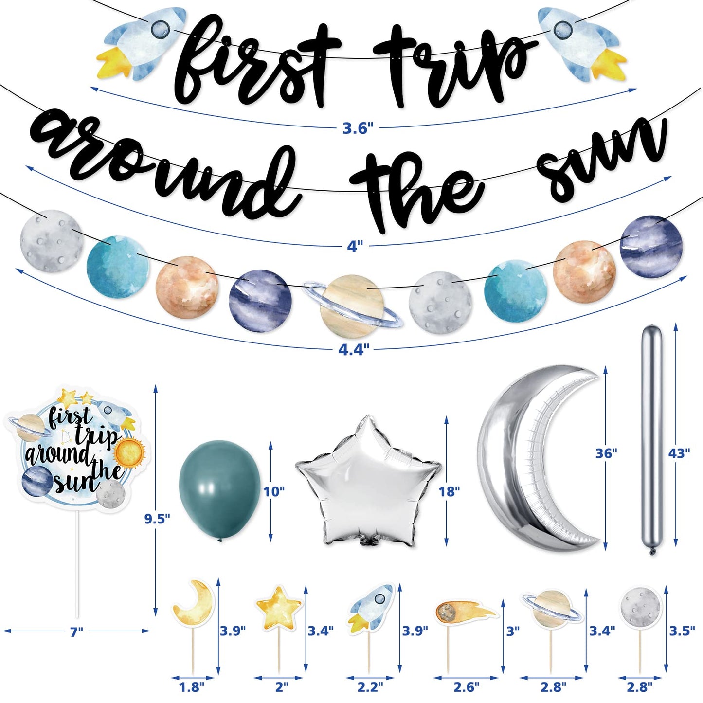 First trip Around the Sun Birthday Decorations -58pcs Outer Space 1st