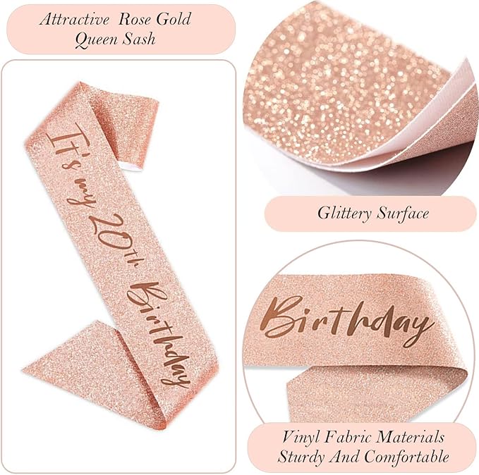 20th Birthday Decorations for Women Birthday Sash and Crown Cake