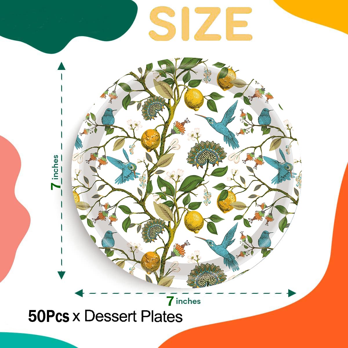 50PCS Lemon Party Supplies7"Lemon Paper Plates Blue Tiles Yellow Lemon