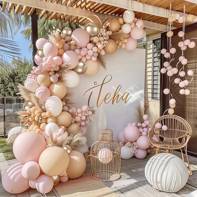 Dusty Pink White Nude Balloon Arch Kit Pink and Gold Balloons With