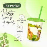 Safari Party Decorations Set of 12 Zoo Animal Cups with Lids and
