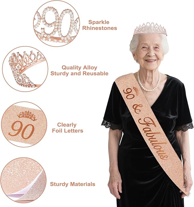 90th Birthday Decorations for Women 49pcs Black Rose Gold Black