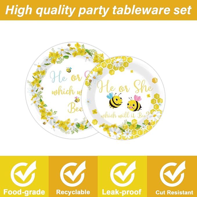 96 Pieces Bee Gender Reveal Party Plates What Will It Bee Theme