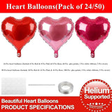 18 Inch Rose & Pink & Red Heart Balloons 24 Pcs Valentine's Day Foil
