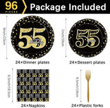 96 Pcs 55th Birthday Party Supplies 55th Birthday Tableware Plates