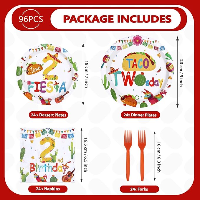 96Pcs Taco Twosday Party Decorations Mexican Fiesta 2nd Birthday
