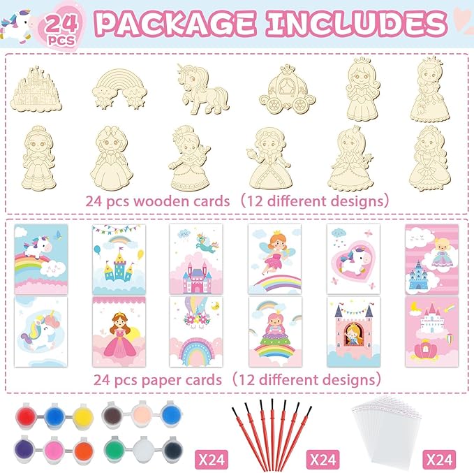 24Pcs Princess Party Favors Birthday Supplies Decorations-Cards with